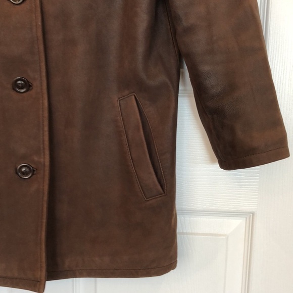 LEATHER jacket chocolate brown fully lined. 3/4 length with pockets - Picture 3 of 9
